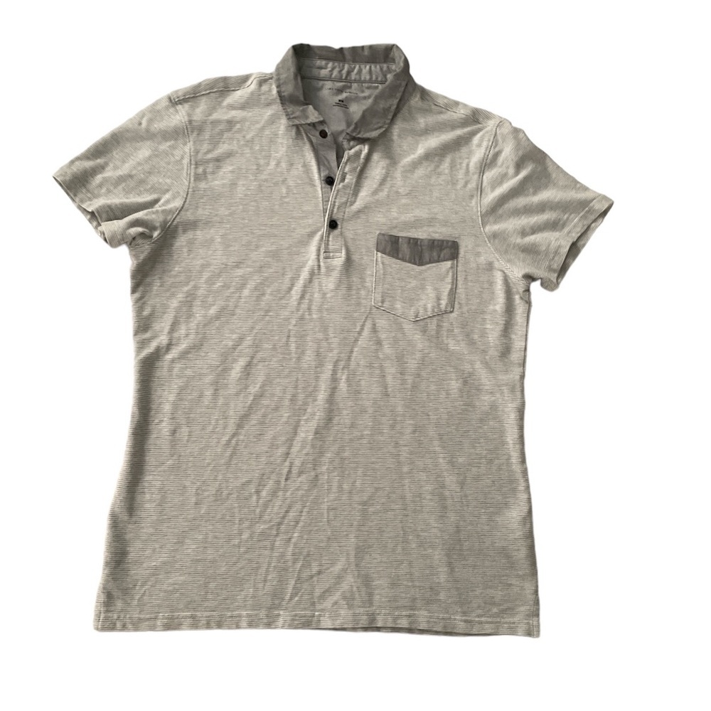 Saks Fifth Avenue Men's Polo Shirt Medium Gray Stripe 100% Cotton